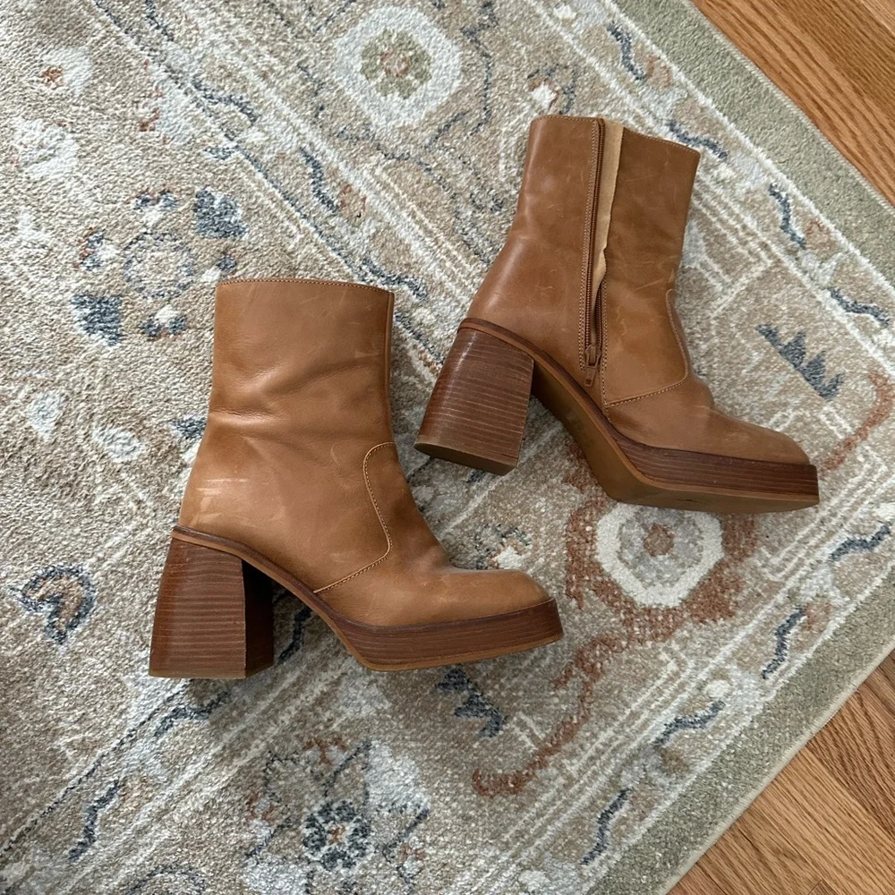 Free People Ruby platform boots in brown leather - Picture 1 of 4